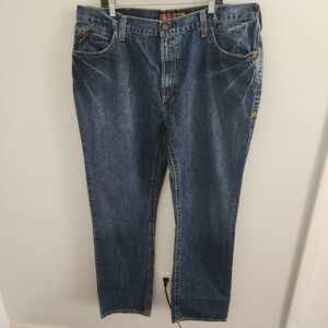 Ariat FR Jeans M4 Low Rise Boot Cut Blue Dark Denim Flame Resistant Men's 42x38